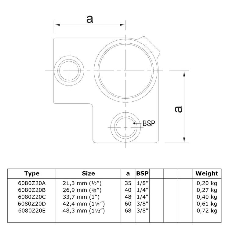 Karton Rohrverbinder Eckstück durchgehend - Schwarz-D / 42,4 mm