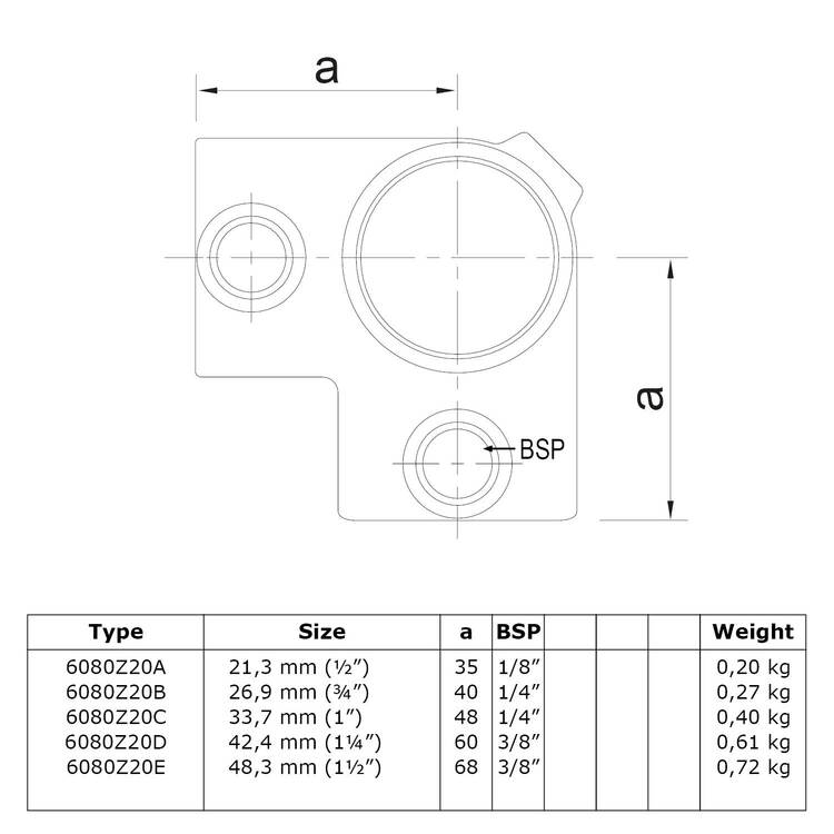 Rohrverbinder Eckstück durchgehend - Schwarz-A / 21,3 mm