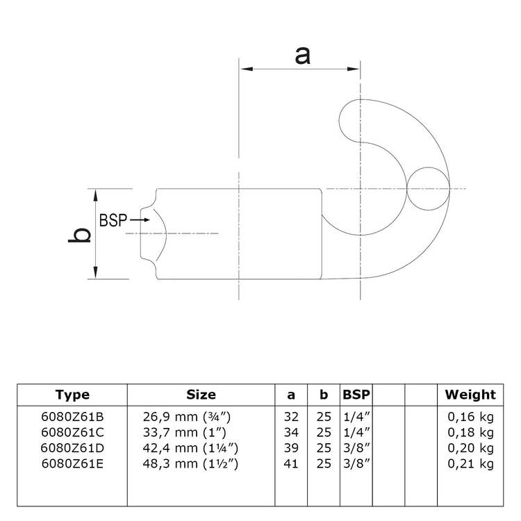 Rohrverbinder Stellring mit Haken - Schwarz-D / 42,4 mm