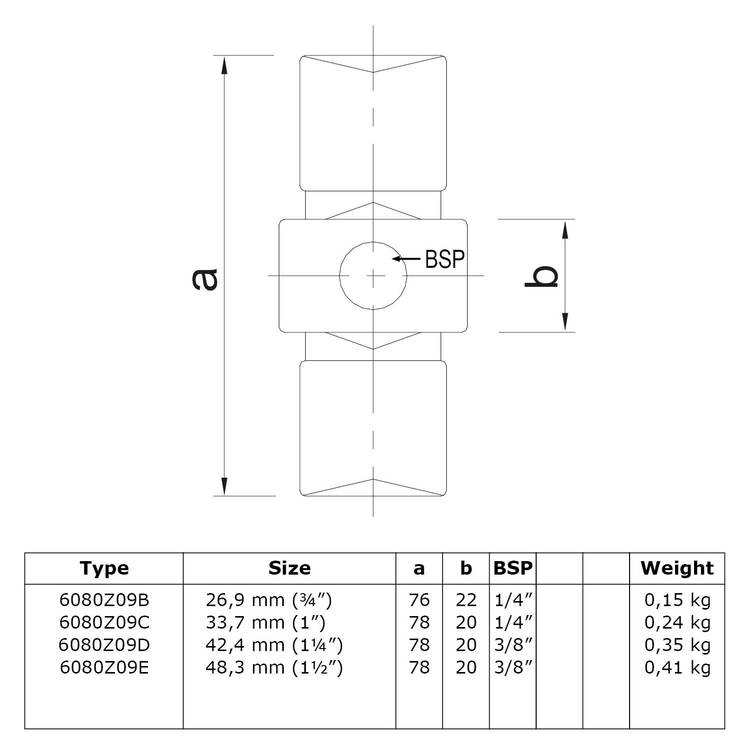 Rohrverbinder Verlängerungsstück innen - Schwarz-D / 42,4 mm