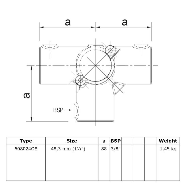 Rohrverbinder offenes klappbares T-Stück mit Seitenausgang-E / 48,3 mm