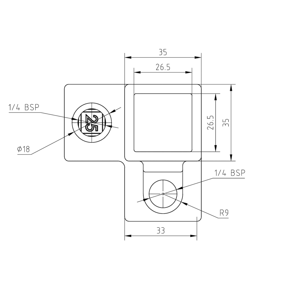 Rohrverbinder Dreiweg-Eckstück 90° - Schwarz - quadratisch - 40 mm