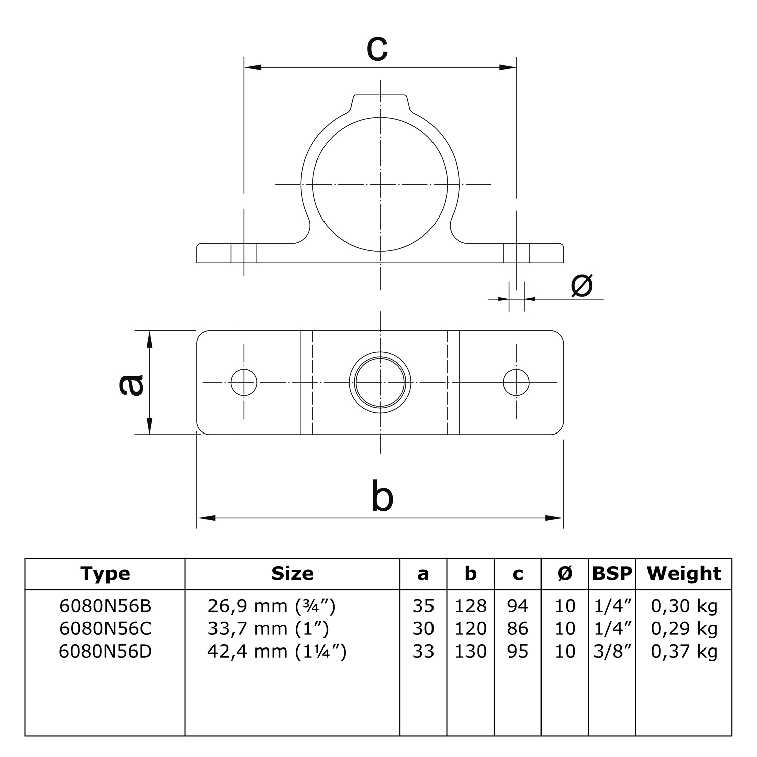 Rohrverbinder Ösenteil mit Doppellasche - unbehandelt-C / 33,7 mm