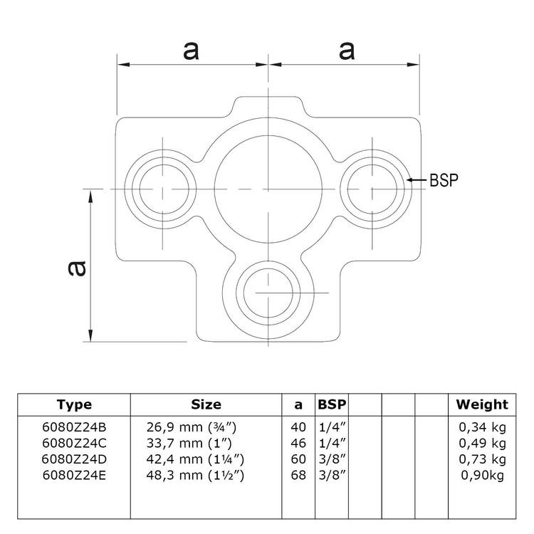 Karton Rohrverbinder T-Stück für Stützrohr - Schwarz-B / 26,9 mm