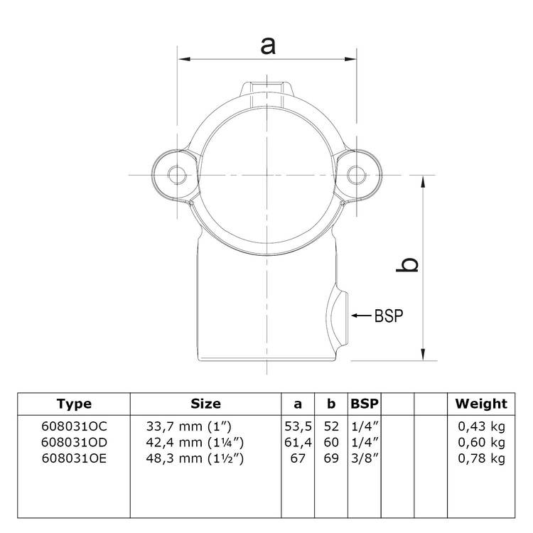 Rohrverbinder T-Stück offen klappbar-E / 48,3 mm