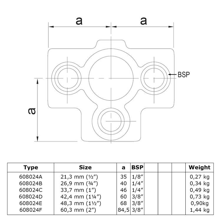Rohrverbinder T-Stück für Stützrohr-B / 26,9 mm