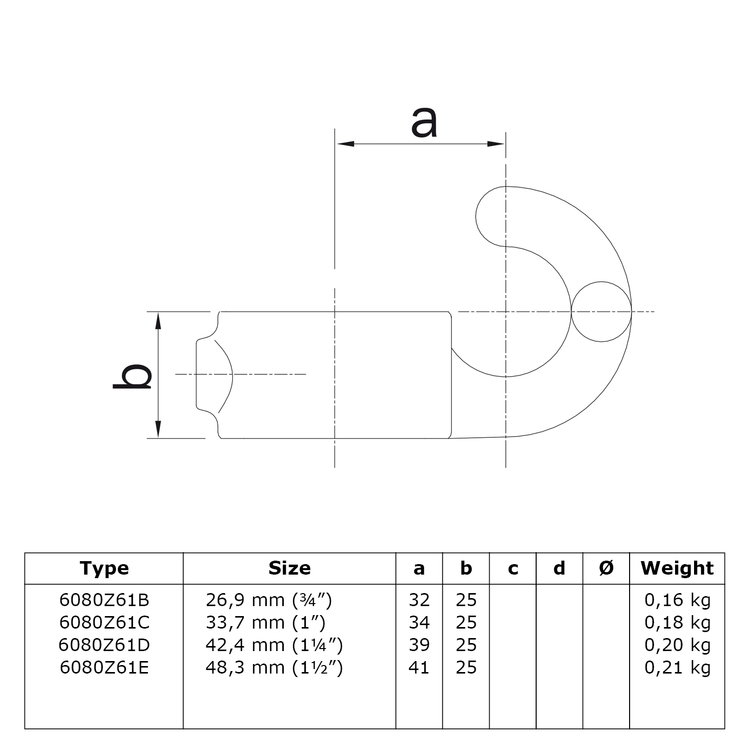 Karton Rohrverbinder Stellring mit Haken - Schwarz-E / 48,3 mm