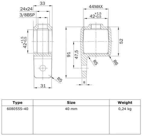 Rohrverbinder Ösenteil mit Einzellasche - quadratisch - 25 mm