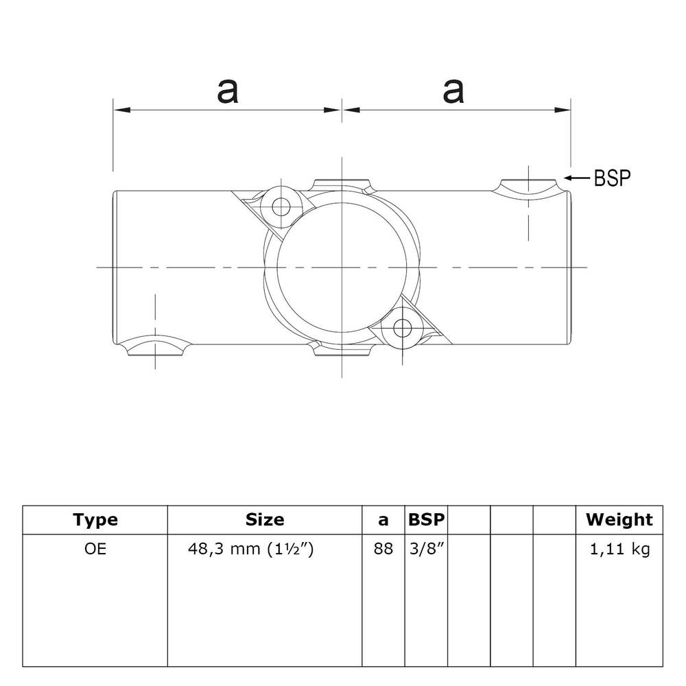 Karton Rohrverbinder offenes klappbares Kreuzstück einseitig-E / 48,3 mm