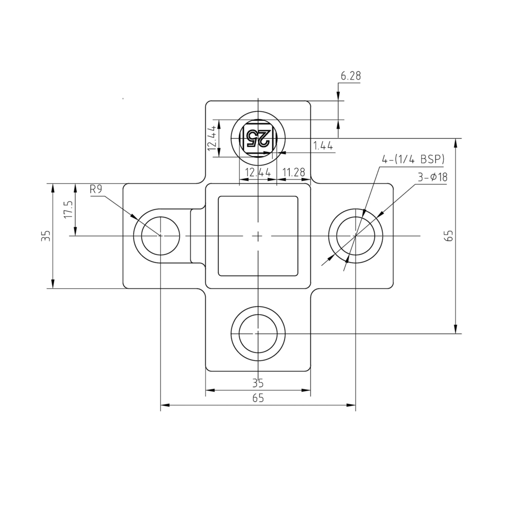 Rohrverbinder Kreuzstück für Stützrohr – Schwarz – quadratisch - 25 mm