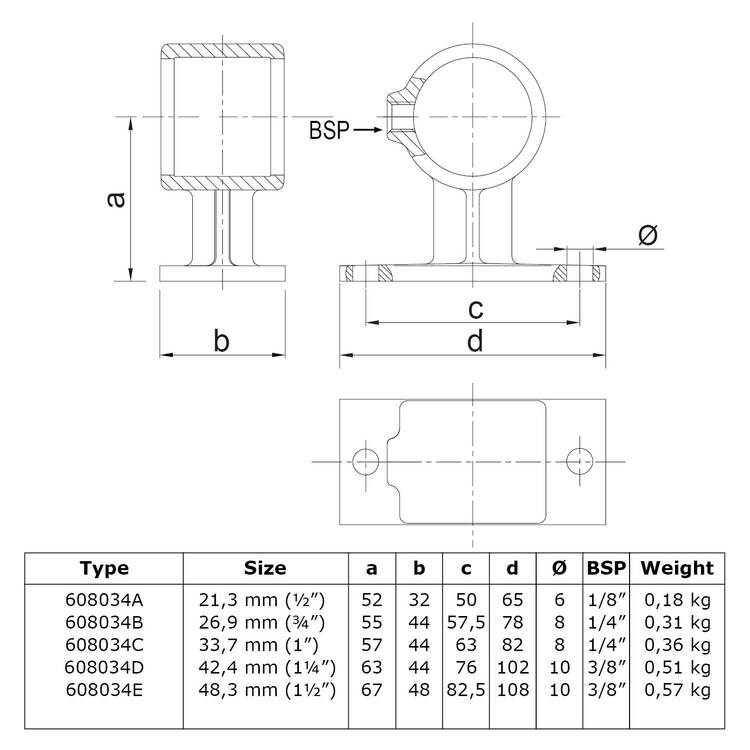 Rohrverbinder Handlaufhalterung-C / 33,7 mm