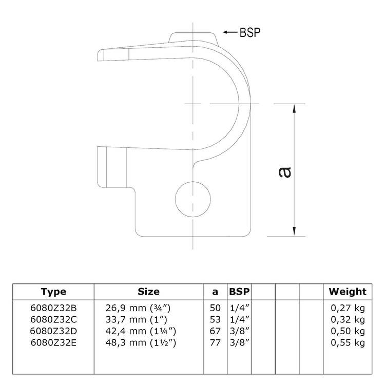 Rohrverbinder T-Stück offen - Schwarz-D / 42,4 mm