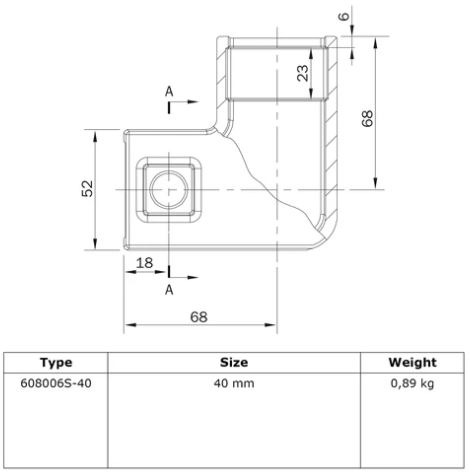 Rohrverbinder Bogen 90° - Schwarz - quadratisch  - 40 mm