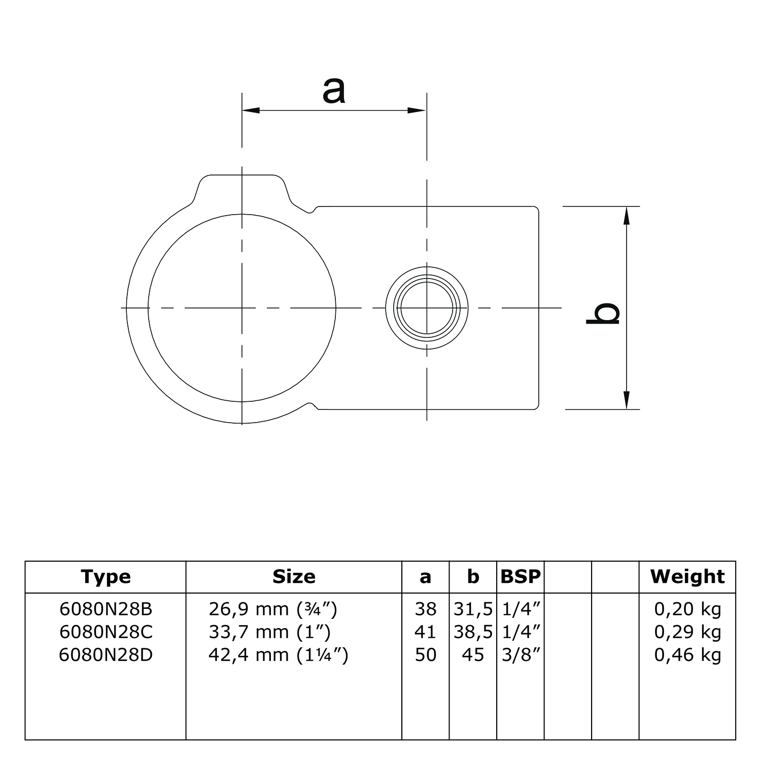 Rohrverbinder Kreuzstück vorgesetzt 90° - unbehandelt-D / 42,4 mm