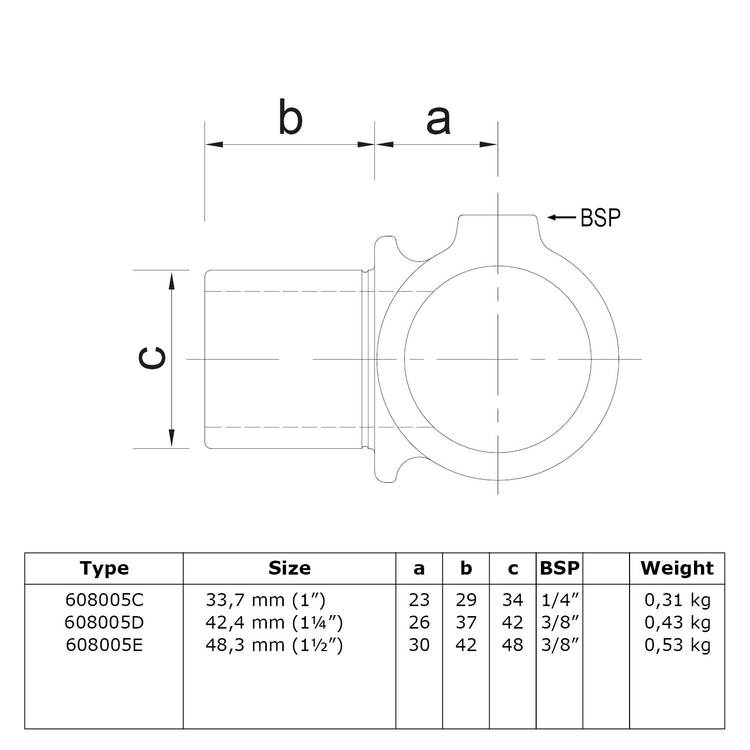 Karton Rohrverbinder internes Drehstück-D / 42,4 mm