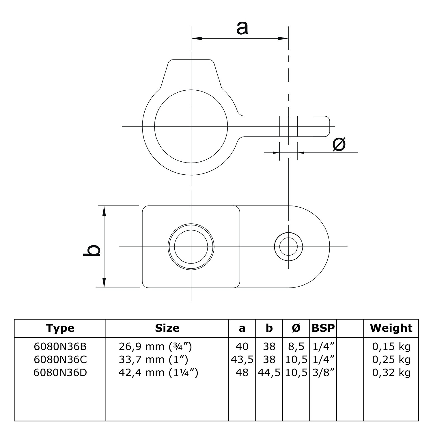 Rohrverbinder Gelenkauge - unbehandelt-D / 42,4 mm
