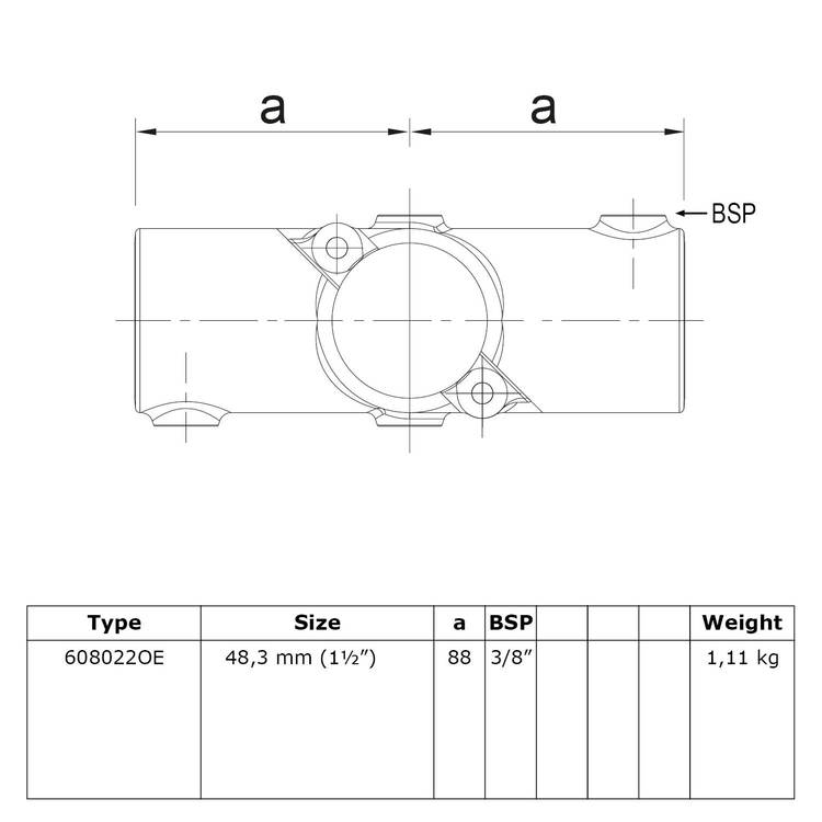 Rohrverbinder offenes klappbares Kreuzstück einseitig-E / 48,3 mm