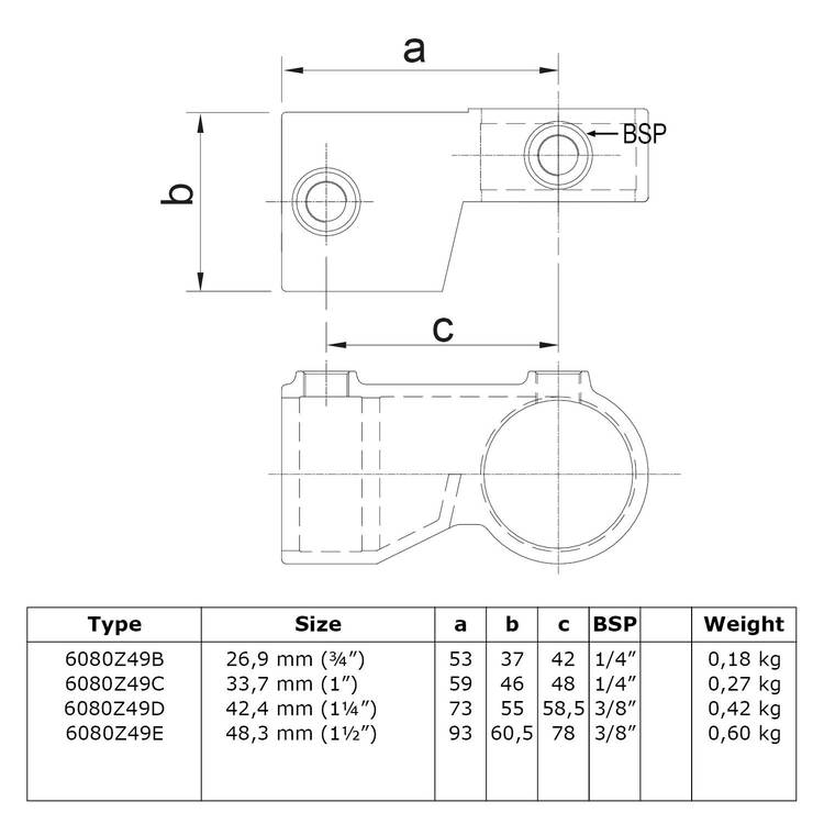 Rohrverbinder Winkelgelenk verstellbar - Schwarz-D / 42,4 mm