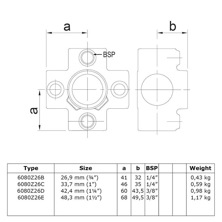 Karton Rohrverbinder Kreuzstück für Stützrohr - Schwarz-D / 42,4 mm