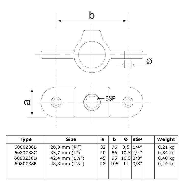 Karton Rohrverbinder Gelenkauge doppelt - Schwarz-E / 48,3 mm