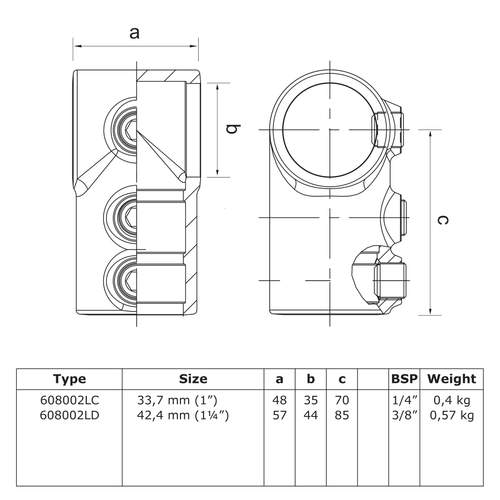 Karton Rohrverbinder kurzes T-Stück lang-C / 33,7 mm