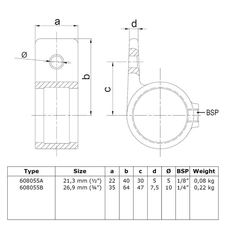 Rohrverbinder Ösenteil mit Einzellasche-B / 26,9 mm