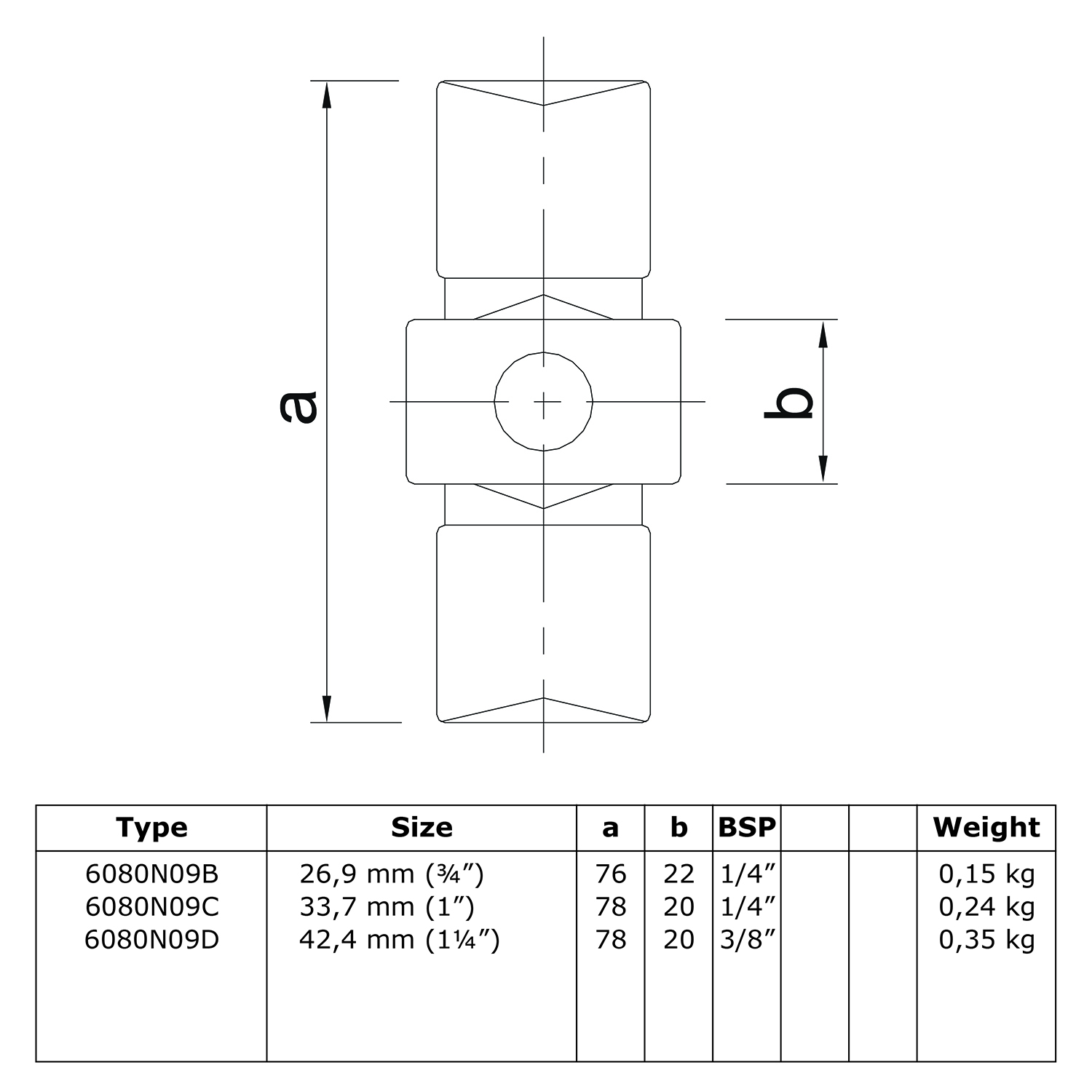 Rohrverbinder Verlängerungsstück innen - unbehandelt-D / 42,4 mm
