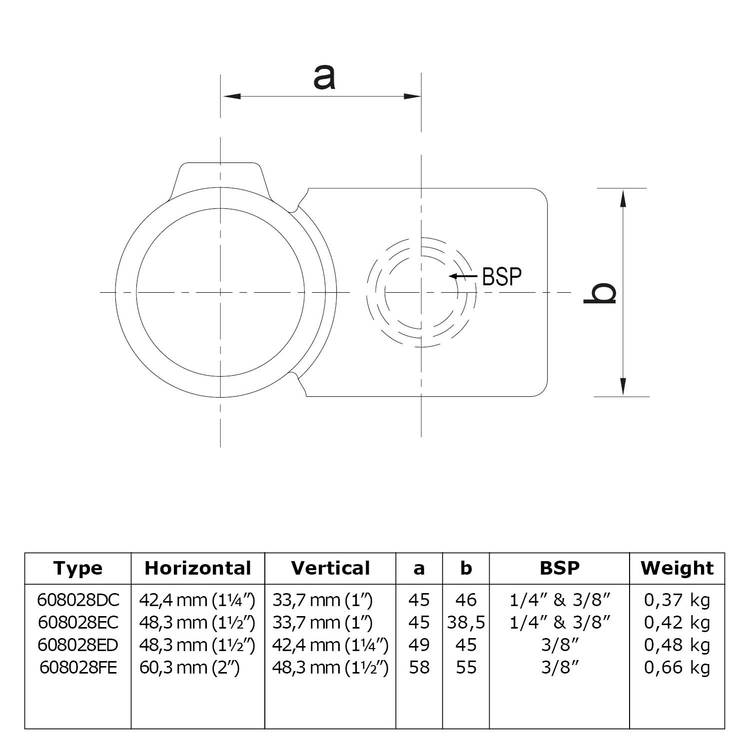 Rohrverbinder Kreuzstück 90° - Kombinationsmaß-FE / 60,3 mm - 48,3 mm