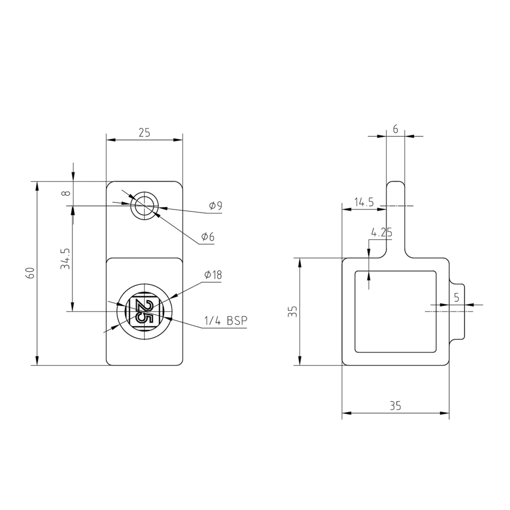 Rohrverbinder Gelenkauge – Schwarz - quadratisch - 25 mm