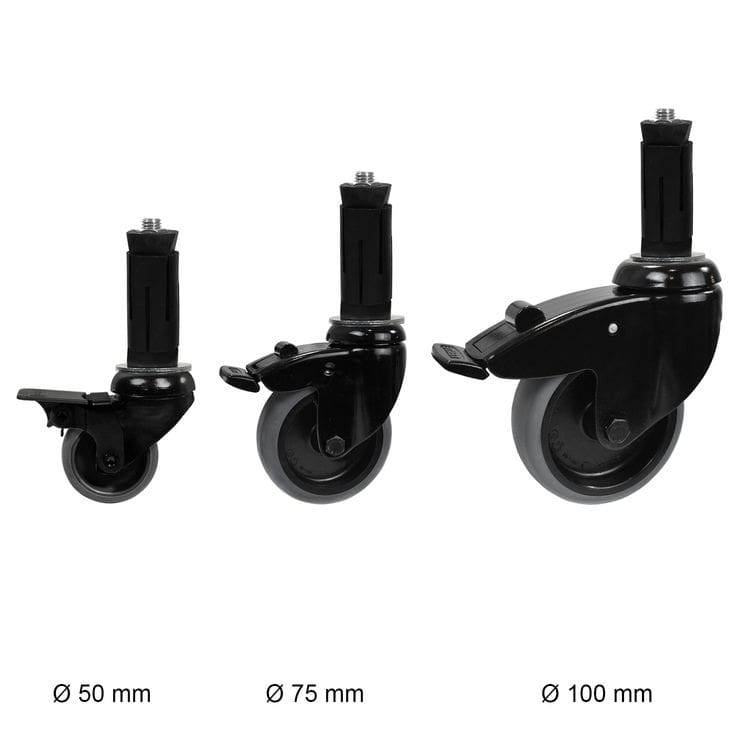 Schwenkrolle (schwarz) mit Bremse und Expander - 100 mm