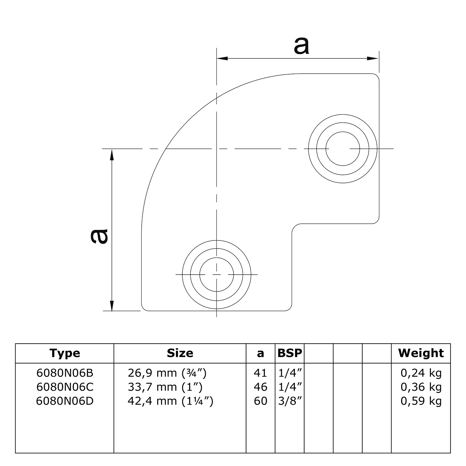Rohrverbinder Bogen 90° - unbehandelt-C / 33,7 mm