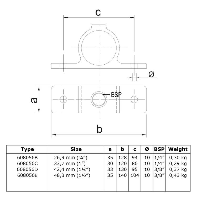 Karton Rohrverbinder Ösenteil mit Doppellasche-D / 42,4 mm