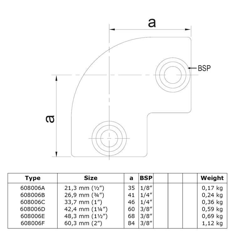 Rohrverbinder Bogen 90°-A / 21,3 mm