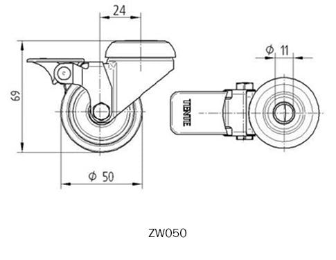 Schwenkrolle mit Bremse und Expander - 50 mm Durchmesser