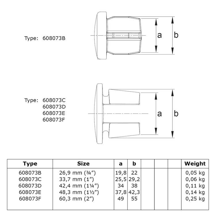 Karton Rohrverbinder Stopfen Metall-F / 60,3 mm