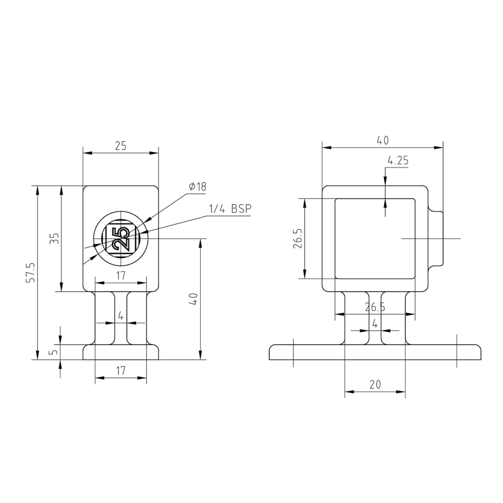 Rohrverbinder Handlaufhalterung - quadratisch - 40 mm