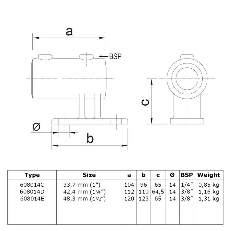 Karton Rohrverbinder Wandhalter vertikal-C / 33,7 mm