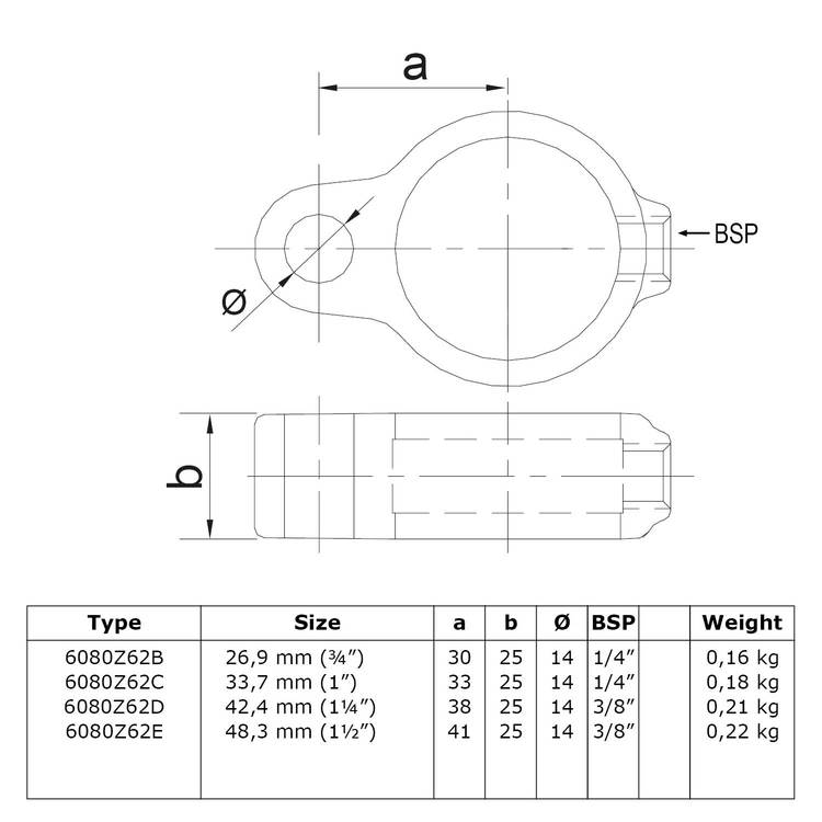 Karton Rohrverbinder Stellringauge - Schwarz-D / 42,4 mm