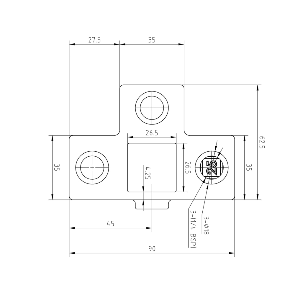 Rohrverbinder T-Stück für Stützrohr – Schwarz - quadratisch - 25 mm