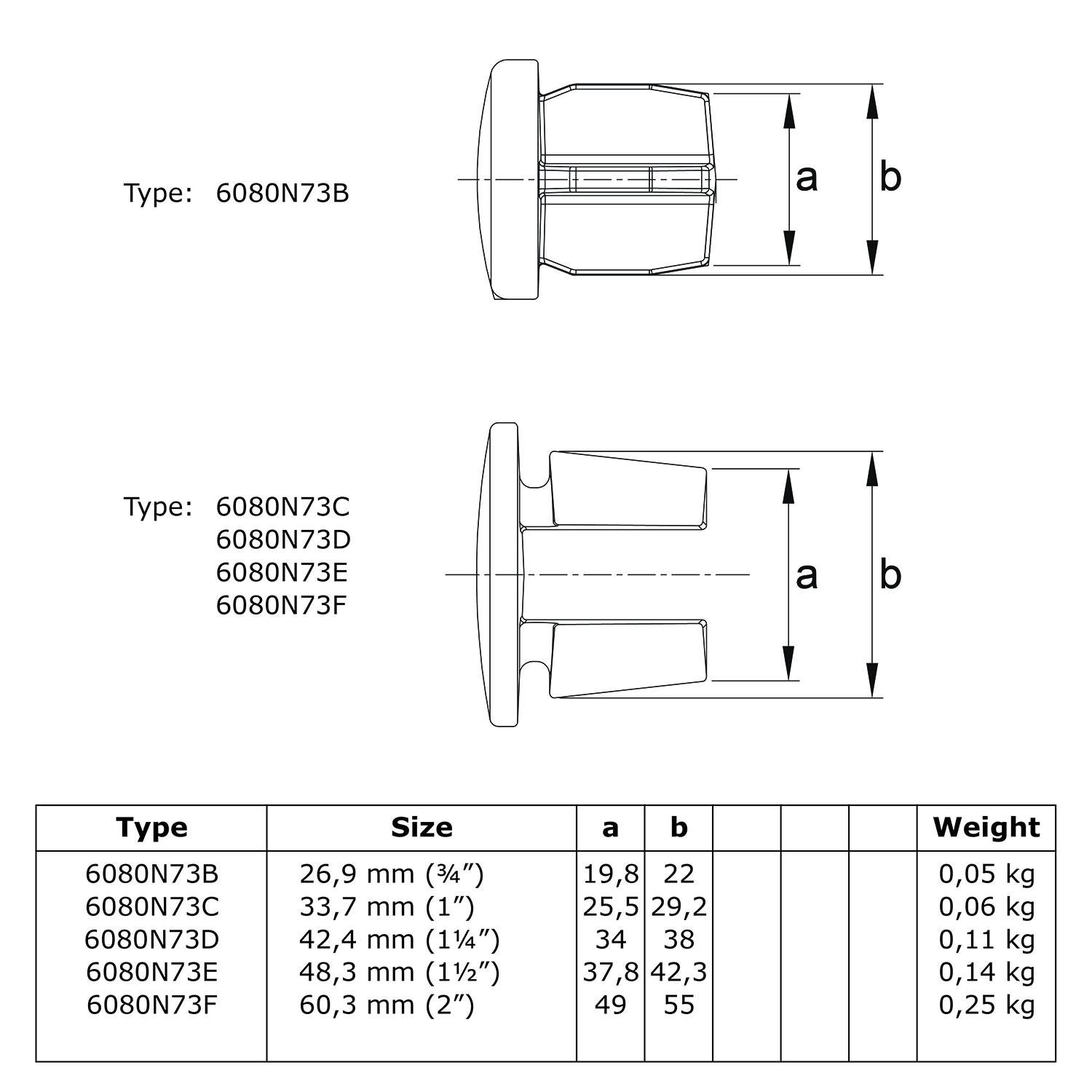Rohrverbinder Stopfen Metall für Aluminiumrohre - unbehandelt-C / 33,7 mm