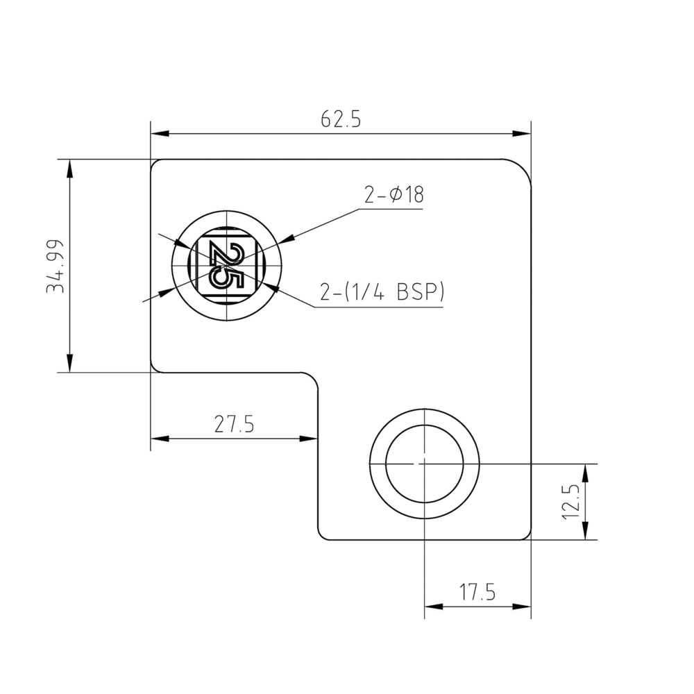 Rohrverbinder Quadratische Fußplatte durchgehend - Schwarz - quadratisch - 25 mm
