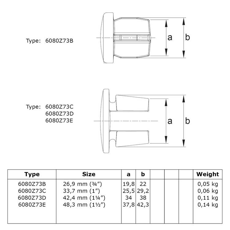 Karton Rohrverbinder Stopfen Metall - Schwarz-E / 48,3 mm