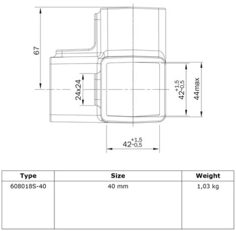 Rohrverbinder Dreiweg-Eckstück 90° - Schwarz - quadratisch - 40 mm