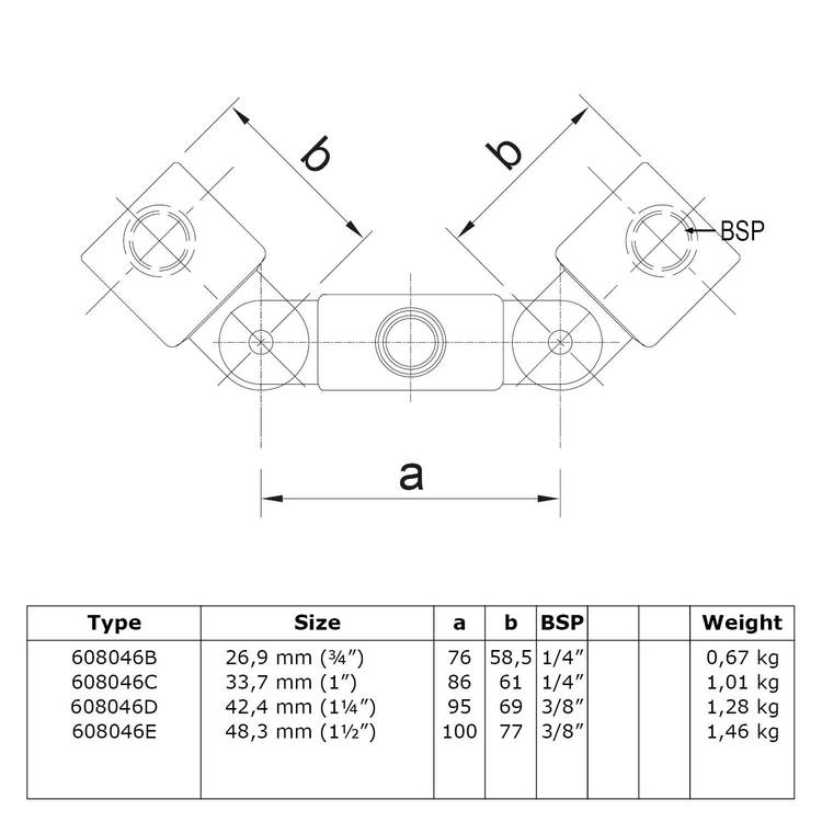 Rohrverbinder Gelenkstück doppelt-E / 48,3 mm
