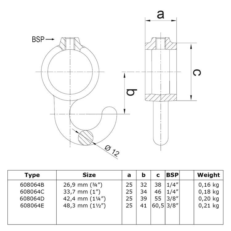 Rohrverbinder Garderobenhaken-A / 21,3 mm