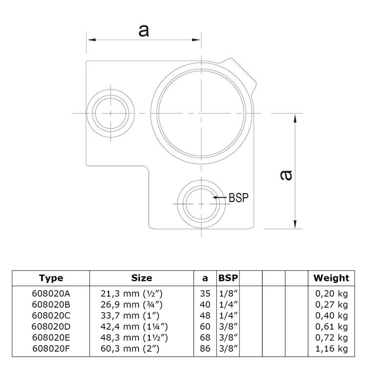 Karton Rohrverbinder Eckstück durchgehend-F / 60,3 mm