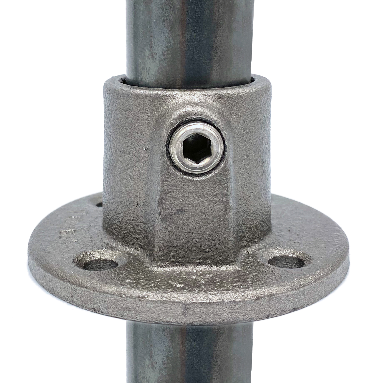 Rohrverbinder Fußplatte rund durchgehend - unbehandelt-C / 33,7 mm