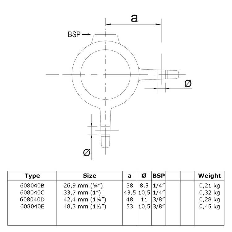 Karton Rohrverbinder Gelenkauge doppelt 90°-F / 60,3 mm