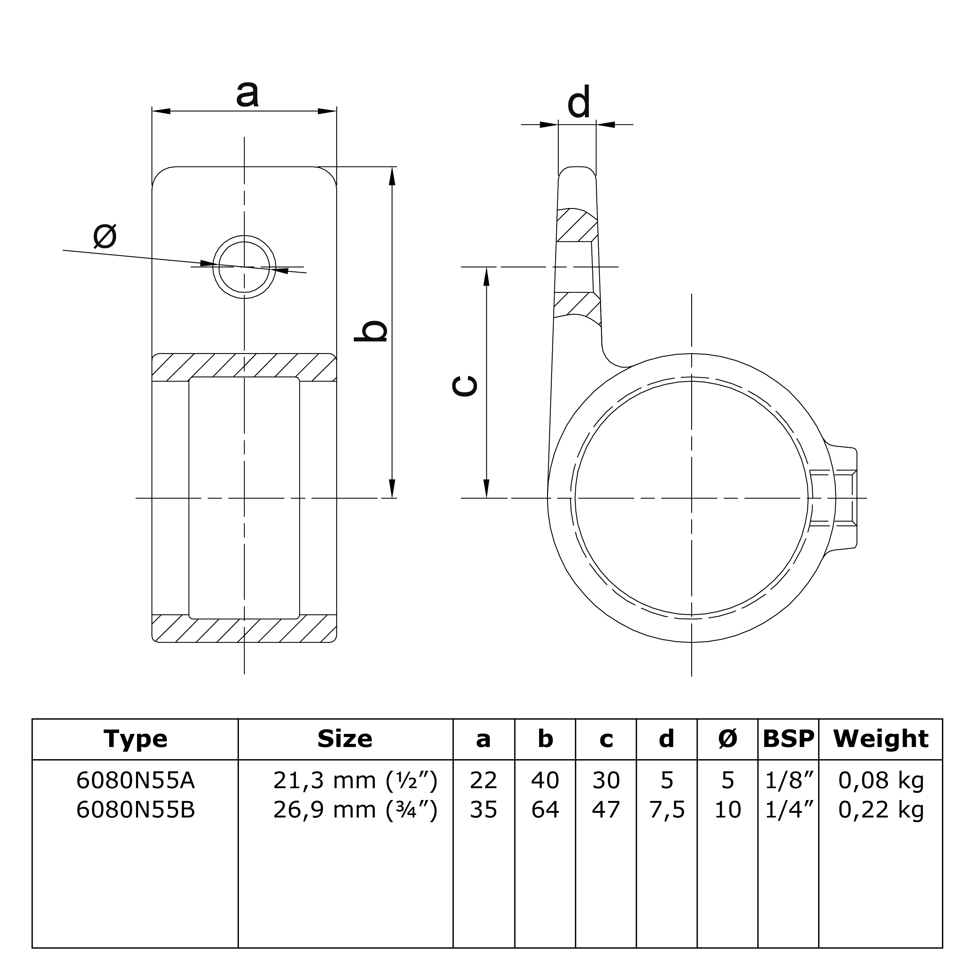 Rohrverbinder Ösenteil mit Einzellasche - unbehandelt-C / 33,7 mm