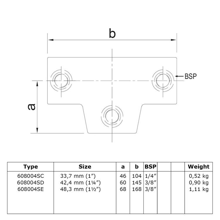 Rohrverbinder T-Stück lang variabler Winkel-E / 48,3 mm